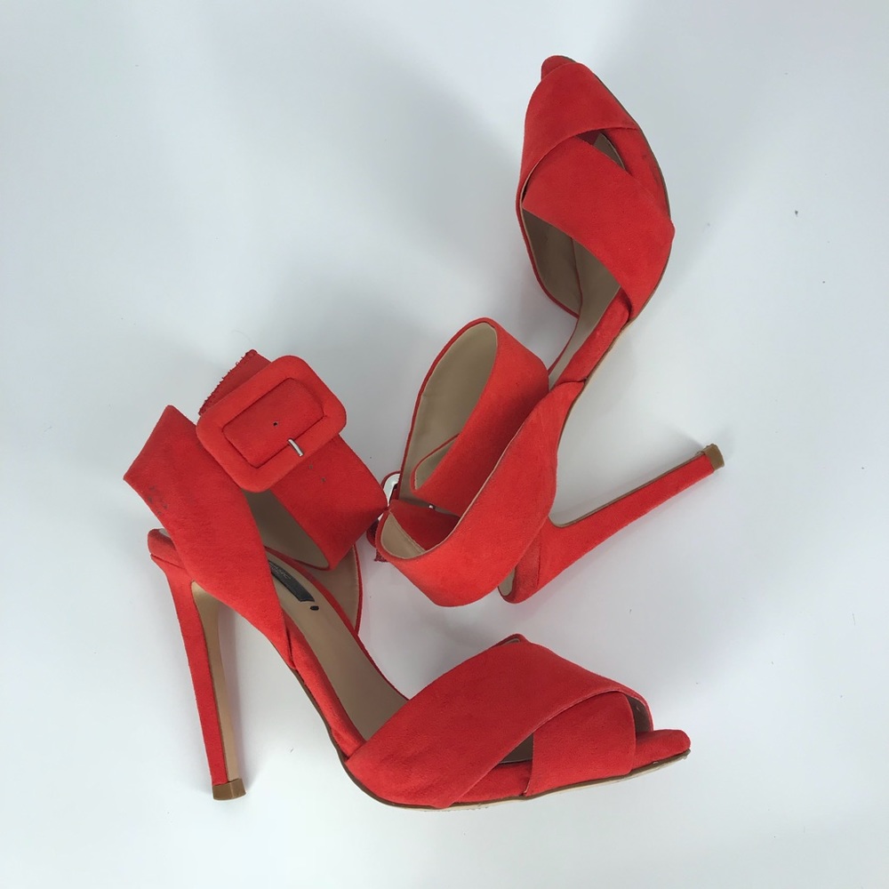 Zara Basic Collection Ankle Strap Heels Red Suede